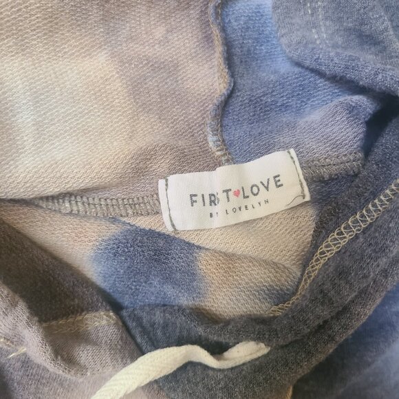 First Love Boutique Tie Dye Hoodie Kangaroo Pocket Brown Cream and Blue Colors - Picture 5 of 6